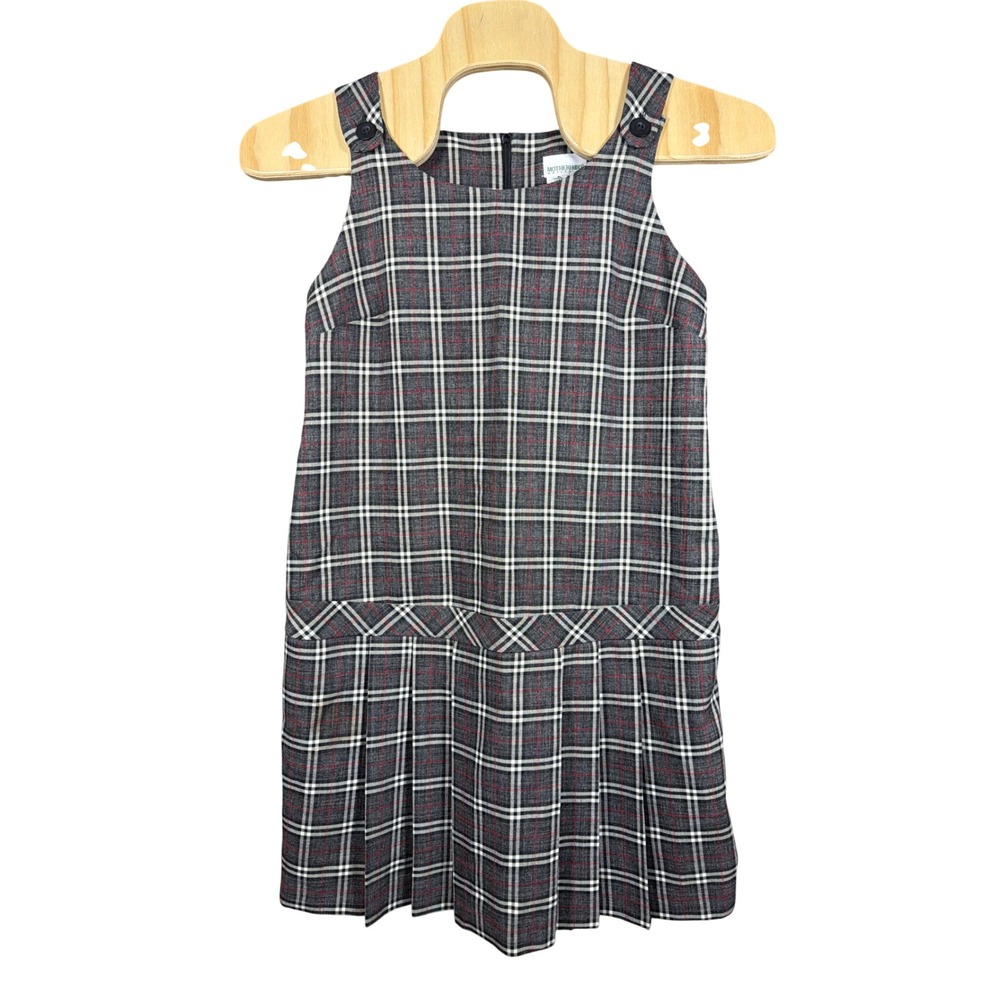 Motherhood Maternity Dress Womens L Jumper Grey Plaid Pleated Tie Back USA Made